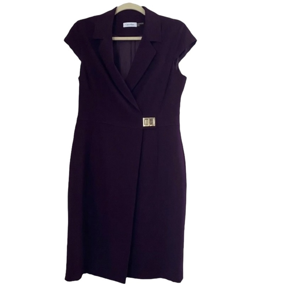 Calvin Klein  Short Sleeve Midi Dress Size 8 Burgundy Bodycon.